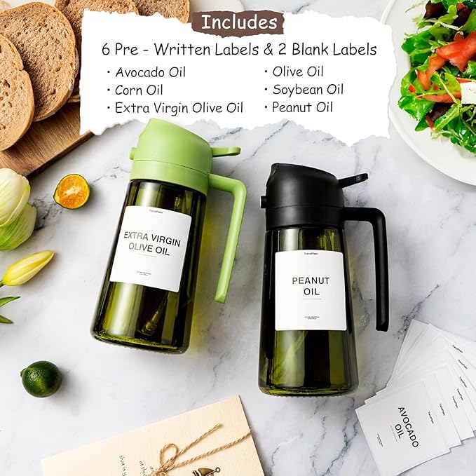 TrendPlain - Original 16oz/470ml Olive Oil Dispenser Bottle for Kitchen Gadgets and Air Fryer Accessories - Olive Oil Sprayer for Cooking w/Stickers - Navy