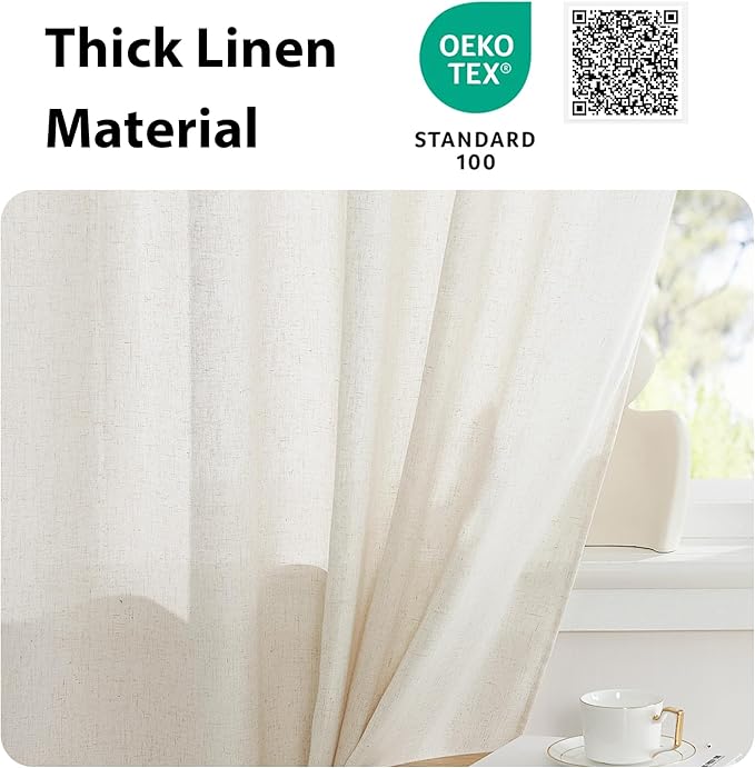 NICETOWN Door Window Curtains 80 inch Length, Farmhouse Linen Textured Front Back Door Curtains for Doorways/Entryway/Garage with Gather Tieback, 26 Inch Wide, 1 Panel, Natural