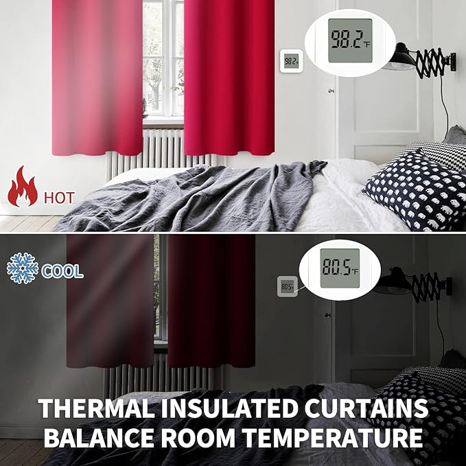 BGment Red Short Blackout Curtains 36 Inches Length for Kitchen Window - Rod Pocket Thermal Insulated Room Darkening Drapes Privacy for Bedroom Cafe Bathroom, 2 Panels, 42 x 36 Inch