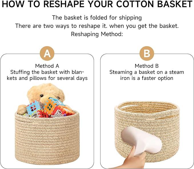 Small Basket for Organizing | Cube Shelf Closet Storage Baskets | 9.7×9.7×7.1” | Woven Rope Gift Basket | Nursery | Round 3 Packs Black