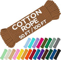 TECEUM Cotton Rope 3/16” (5 mm) – 100 FT – Strong All-Purpose Braided Rope – Natural Cotton – for Crafting, Сamping, Clothes Line, DIY, Indoor & Outdoor Use – Ochre