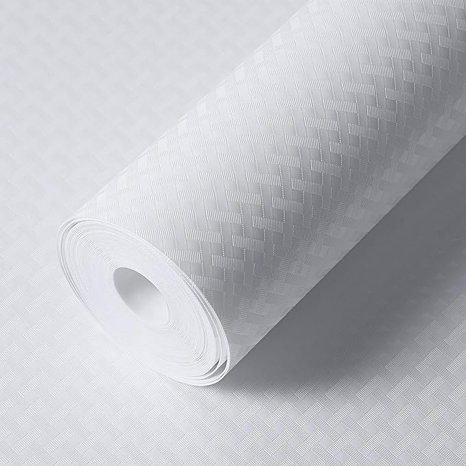 Shelf Liners for Kitchen Cabinets Refrigerator Liners Waterproof & Oil-Proof Kitchen Cupboard Liner Non-Slip Drawer Mats EVA Material Non Adhesive Fridge Liner for Shelves-White 11.8 x 236.2 Inches