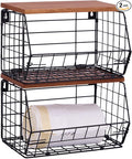 2 Pack XL Trash Bag Holder, Stackable Garbage Bag Dispenser with Wood Lid for Kitchen Countertop Pantry, Laundry & Under Sink Organization Storage