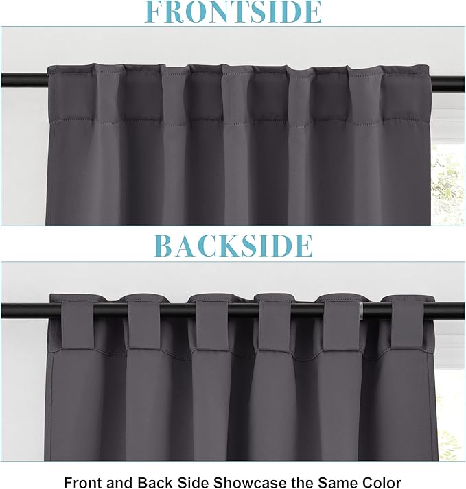 RYB HOME Blackout Curtains for Living Room, Back Tab & Rod Pocket Top Insulating Window Decor for Bedroom Dining Classroom Home Office, W 62 x L 63, Grey, 2 Panels