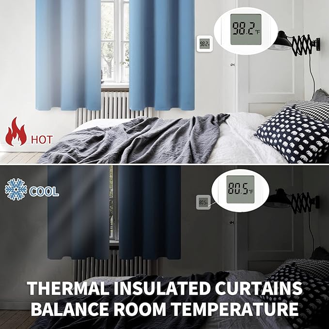 BGment Blackout Curtains 63 Inches Long for Bedroom - Denim Blue Thermal Insulated Drapes Room Darkening with Rod Pocket Privacy for Living Room, 52 x 63 Inch, 2 Panels