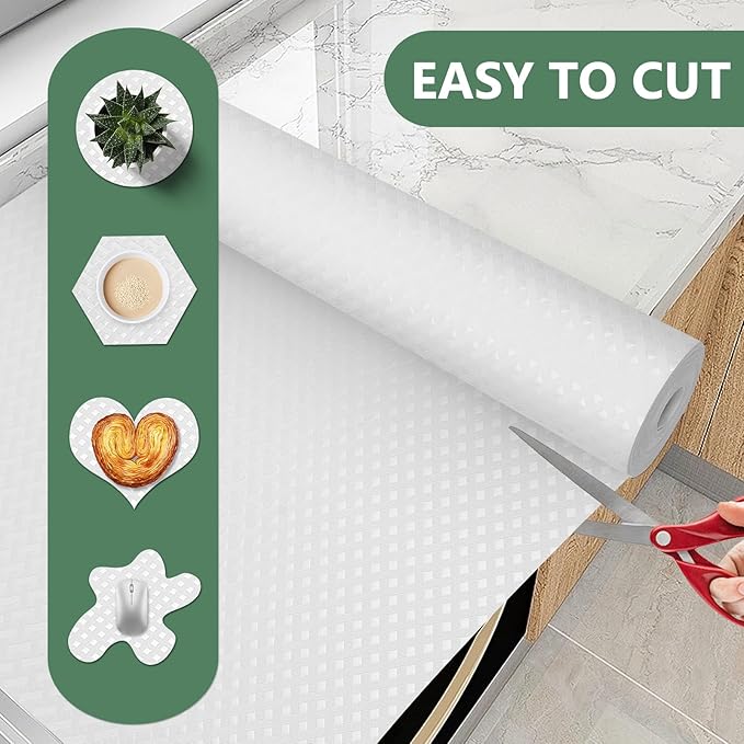 Shelf Liners, Non-Adhesive Drawer Liner, Waterproof & Oil-Proof Kitchen Cabinet Cupboard Liner Plastic EVA Material BPA Free Fridge Liner Mats Paper Protector for Shelves (White/12in x 240in)