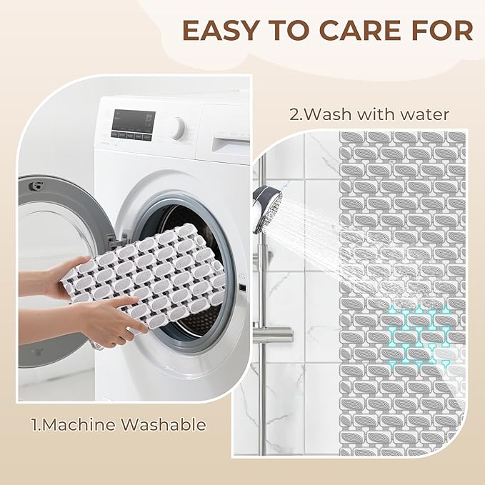 Bathtub Mats Non Slip for Bathroom with Suction Cups and Drain Holes 27.6 * 15.7 Inch Shower Mat for Inside Shower, Quick Dry Bath Mat for Baby Kids Seniors, Easy to Cut Easy Dry