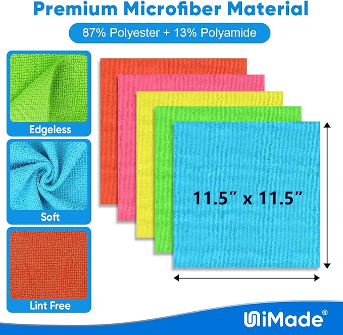 Microfiber Cleaning Cloth, 50PK Reusable Shop Rags Bulk Microfiber Cleaning Cloth Lint Free Cleaning Towels for Car Kitchen Automotive Bar Mechanic Restaurant Garage, 11.5"x11.5", Multicolor