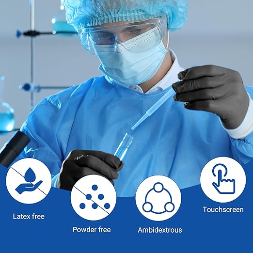 JMU Black Nitrile Gloves 200/Box, 3.5Mil Disposable Nitrile Exam Gloves, Latex Free Powder Free, Food Safe Gloves, XS
