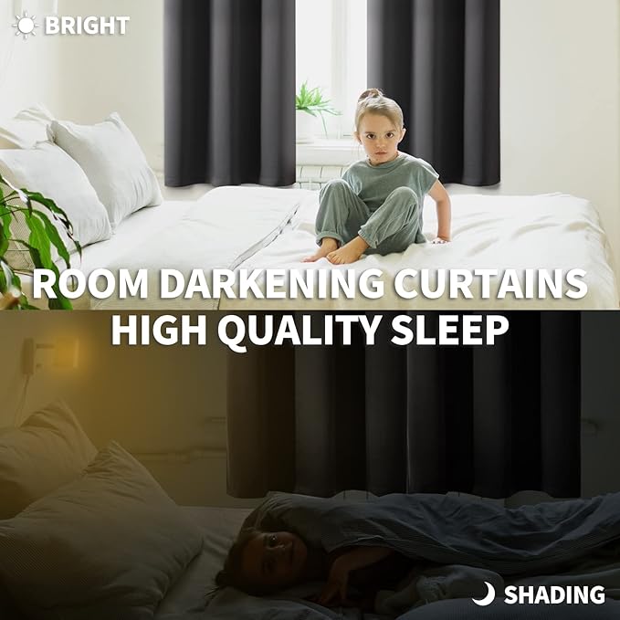 BGment Pocket Bedroom Curtains 63 Inch Long Dark Grey, Room Darkening Thermal Insulated Blackout Drapes for Living Room Privacy Light Blocking Blinds, 52 x 63 Inch, 2 Panels