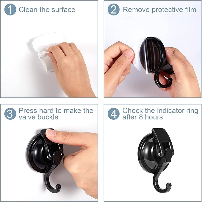 Heavy Duty Vacuum Wreath Cup Hook, Easy to Install and Remove, No Hole Punched,Black- Plated Plished Super Suction for Kitchen, Bathroom and Restroom, 2Pack