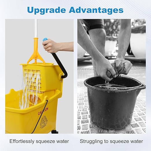 35 Qt Commercial Mop Bucket with Side Press Wringer on Wheels and Mops Set for Floor Cleaning, Industrial Mop and Bucket Set for Home, Restaurant, Shopping Mall,Yellow