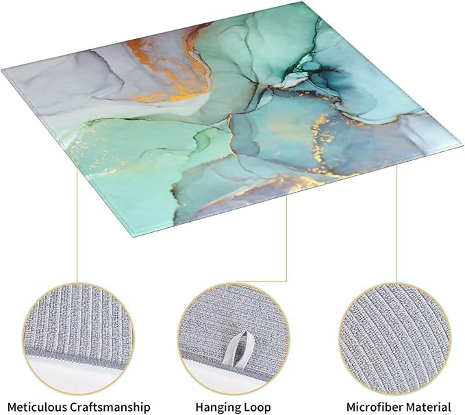 Teal Marble Golden Swirls Pattern Microfiber Dish Drying Mat For Kitchen Countertop Absorbent Reversible Drainer Rack Pad 18 X 16 Inch