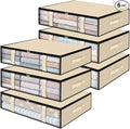 StorageRight Under Bed Storage Bins, 6-Pack 40L Foldable Fabric Storage Bags with Transparent Window, Breathable Organizer for Clothes/Blanket/Comforter/Quilts,Beige