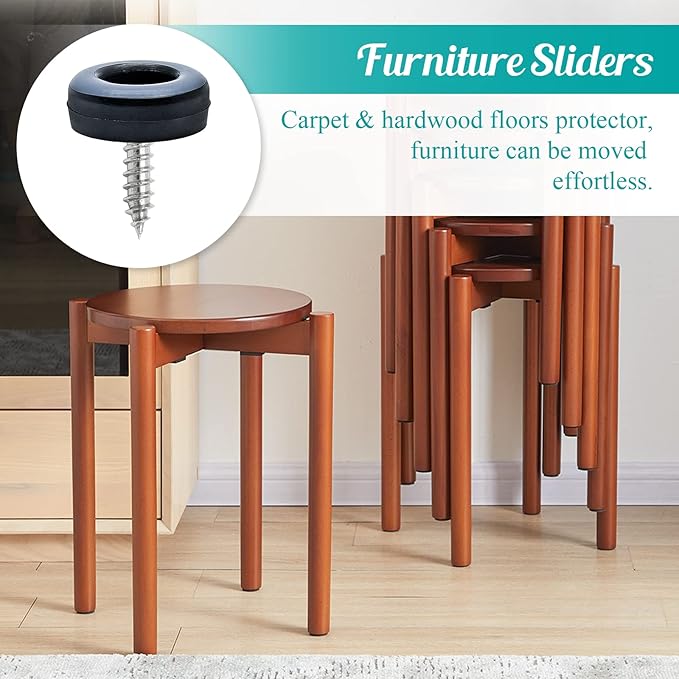 24pcs 3/4" (19mm) Screw on Furniture Sliders, Teflon Chair Leg Slides, Round Furniture Glides with Screws for Hardwood Floors Protectors (Gray/Black)