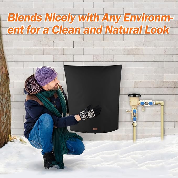 Backflow Preventer Pipe Insulation Cover (5°F) - Irrigation Sprinkler Valve Insulated Pouch - Water Well Pump Cover - Sturdy 5 Layers for Winter Freeze Protection, 24" W x 36" H, Black