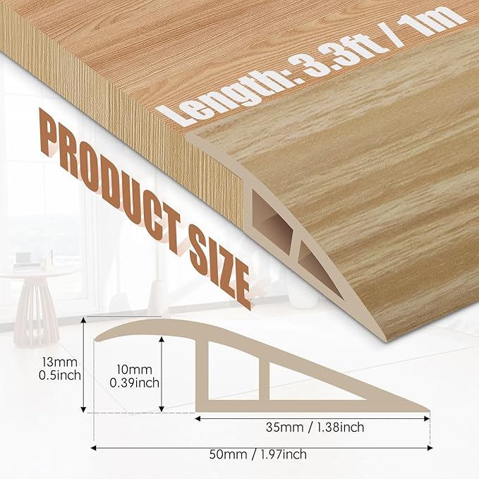 Floor Transition Strip Door Threshold 39" Floor Transition Reducer Trim on The Edges Threshold Strip Self Adhesive Suitable for Doorways, Tiles, Carpet
