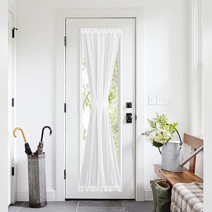 NICETOWN Sheer Curtains for French Door, Light Filtering Rod Pocket Door Curtain for Doorway Temporary Privacy Window Covering for Living Room Patio Glass, 26" W x 80" L, 1 PC, White
