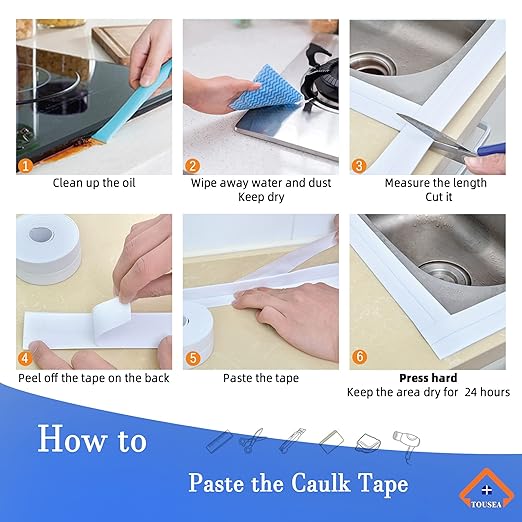 Caulk Tape Self Adhesive,Caulking Tape for Bathroom Sealant Strip Caulk Strip,Waterproof Caulking Sealing Tape for Bathroom,Toilet,Kitchen Countertop,Bathroom,Toilet (White-1.5IN-17.39FT-QP-A)