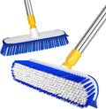 ITTAR 12" Wide Floor Scrub Brush with Long Handle, 2-in-1 Deck Cleaning Brush with 55" Extendable Pole, Heavy-Duty Tub Tile Scrubber Cleaner Brush for Shower Floor, Kitchen, Patio, Garage, Restaurant