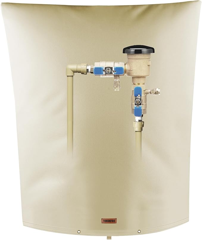Backflow Preventer Pipe Insulation Cover (5°F) - Irrigation Sprinkler Valve Insulated Pouch - Water Well Pump Cover - Sturdy 5 Layers for Winter Freeze Protection, 28" W x 44" H, Beige