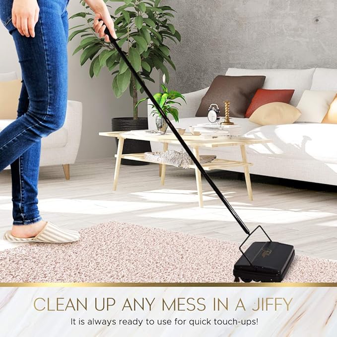 Fuller Brush Electrostatic Carpet & Floor Sweeper with Additional Rubber Rotor - 9" Cleaning Path - Lightweight - Ideal for Crumby & Wet Messes - Works On Carpets & Hard Floor Surfaces (Black)