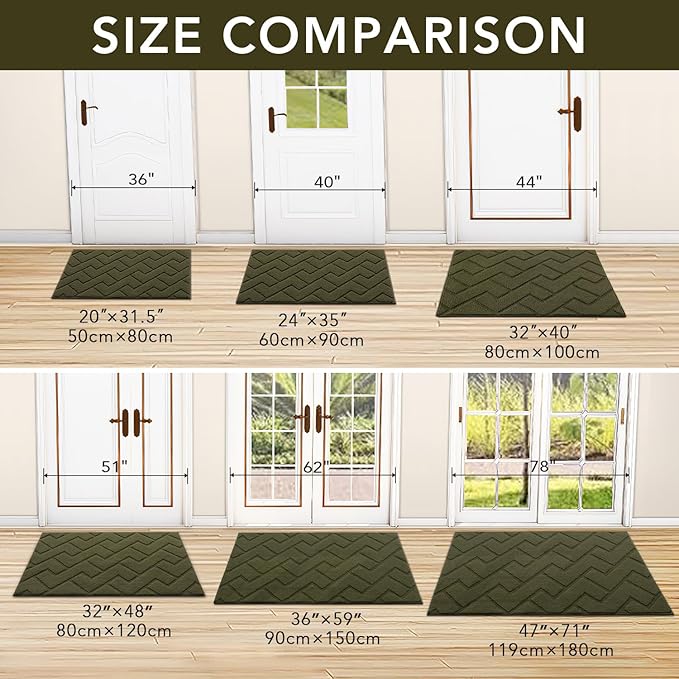 hicorfe Front Door Mat Outside Entrance,20"x31.5" Absorbent Muddy Dirt Resist Welcome Door Mats Outdoor Indoor,Stain and Fade Resistant,Non Slip Backing Entry Mat Doormat for Entryway(Oliver Green)