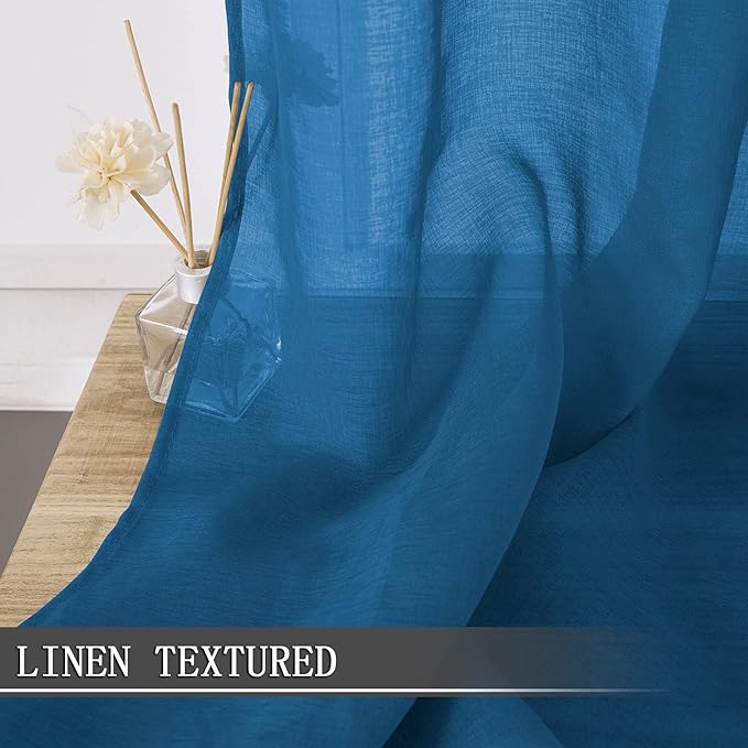 Tollpiz Sheer Curtain Linen Textured Living Room Curtains Sheer Light Filtering Rod Pocket Voile Curtain for Bedroom, 54 x 72 inches Long, Classic Blue, Set of 2 Panels