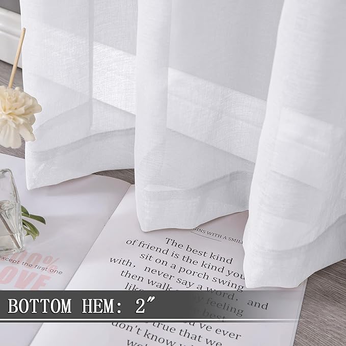 Tollpiz Short Sheer Tier Curtains Linen Textured Half Kitchen Curtain Sheers Light Filtering Rod Pocket Voile Small Curtain for Bathroom, 25 x 24 inches Long, White, Set of 2 Panels