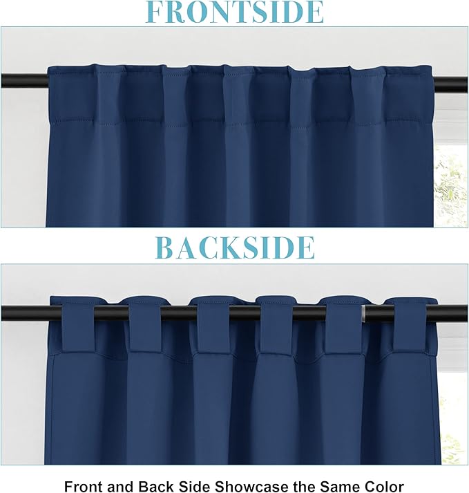 RYB HOME Small Window Curtains - Blackout Insualting Privacy Curtains for Kids Bedroom Kitchen Bathroom Basement Cafe Cabinet Tiers Drapes, 34 Width x 24 Length, 2 Panels, Navy Blue