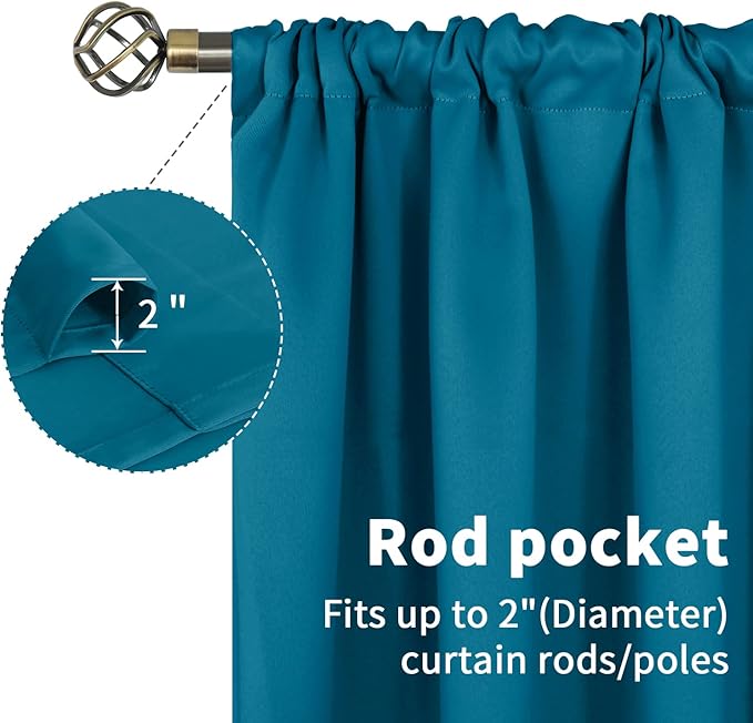 BGment Peacock Blue Blackout Curtains 90 Inch Length for Living Room - Thermal Insulated Drapes with Rod Pocket Darkening Privacy for Bedroom Dining, 52 x 90 Inch, 2 Panels