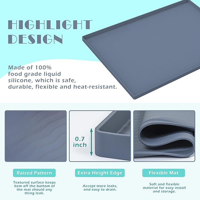 URMONA Waterproof Silicone Under Sink Mat 25'' x 19'' Shelf Liner for Kitchen and Bathroom, Cabinet and Counter Protector, Storage and Organizers, Litter Mat, Pet Cat Puppy Essentials(Dark Grey)