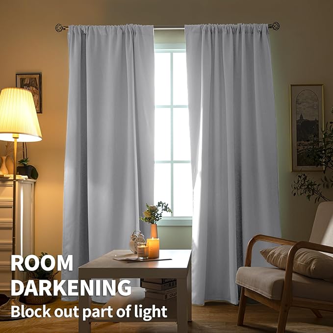 BGment Rod Pocket Room Darkening Curtains for Bedroom 72 Inches Long - Thermal Insulated Blackout Curtain Drapes for Living Room, 52 x 72 Inch, 2 Panels, Greyish White