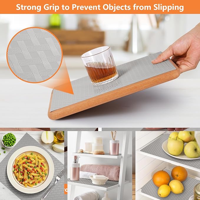 Light Gray Shelf Liners for Kitchen Cabinets Refrigerator Liners Waterproof & Oil-Proof Kitchen Cupboard Liner Drawer Mats EVA Material Non Adhesive Fridge Liner for Shelves 23.6 x 157.4 Inches