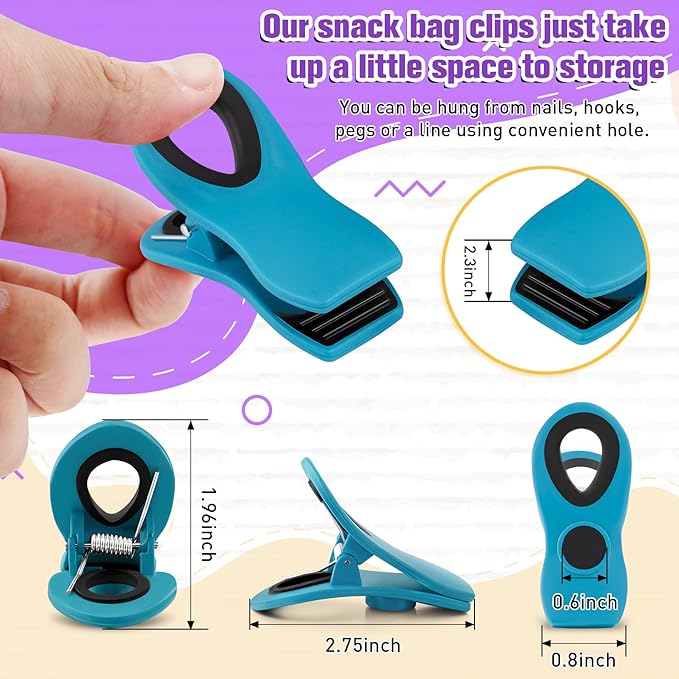FINDMAG 24 Pack Chip Clips with Magnets – Multicolor Plastic Bag Clips for Food Storage, Snack Bags, and Refrigerator Organization (Classic Essentials)