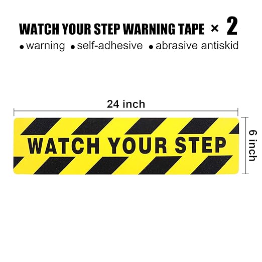Boao 2 Pieces Watch Your Step Stickers Sign 6 x 24 Inch Caution Watch Your Step Floor Decals Warning Sticker Adhesive Tape Anti Slip Abrasive Tape for Workplace Safety Wet Floor Caution