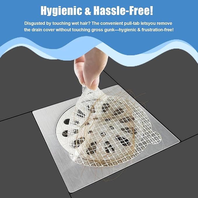 60 Pack Disposable Shower Drain Hair Catcher Hair Trap Drain Covers 4.4” Extra-Wide Mesh Hair Catcher for Shower, Sink, Laundry & Bathtub