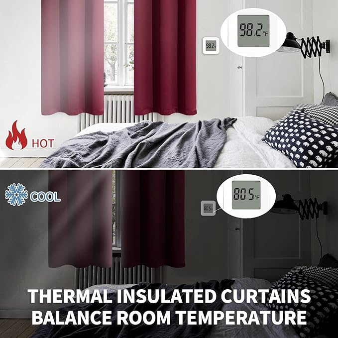 BGment Burgundy Blackout Curtains 36 Inch Length for Kitchen Cafe Window - Small Half Window Drapes Thermal Insulated Privacy for Rv Bathroom, 29 x 36 Inch, 2 Panels