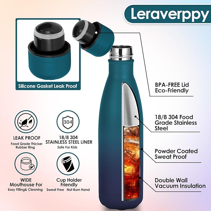 17oz Cola-Bottle Shaped Stainless Steel Leak-proof Water Bottle,Double Wall Vacuum Insulated Metal,Travel Mug For Sports Indoors & Outdoors,BPA-Free Kids Flasks,Dark Night(12 Pack)