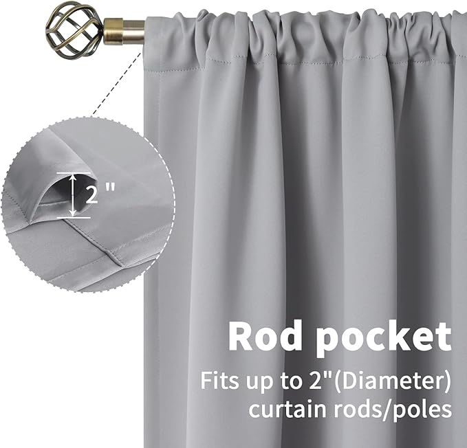 BGment Rod Pocket Blackout Curtains for Bedroom - Thermal Insulated Room Darkening Curtain for Living Room, 70 x 63 Inch, 2 Panels, Light Grey