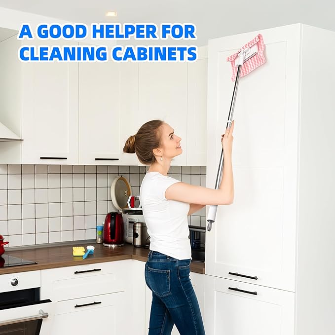 2025 New Mini Sweeper Mop No-Touch Dirty Cleaning Flat Dust Mop for Dry Wet Disposable Pads, Multi Surface Mops for House Wall Bathroom Toilet Corners (Disposable Dust Mop with 5 Clothes)