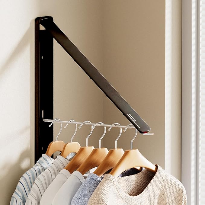 Clothes Drying Rack, Laundry Room Wall Mounted Retractable Clothes Hanger Drying Rack, Laundry Clothing Drying Rack Folding Indoor or Outdoor, Easy Installation Aluminium Dryer, 1pcs(Black)
