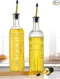 2 Pcs Olive Oil Dispenser Bottle for Kitchen,17oz Clear Glass Cooking Oil and Vinegar Dispenser Set, Coffee Syrup Dispenser with 2 Pourers and 1 Funnel (Two circles)
