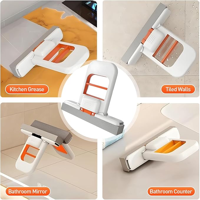 Mini Foldable Desktop Mop, 2026 New Portable Cleaning Sponge Mop for Wet and Dry, Mini Portable Self-Squeeze Small Mop for Bathroom, Kitchen, Desktop (Orange)