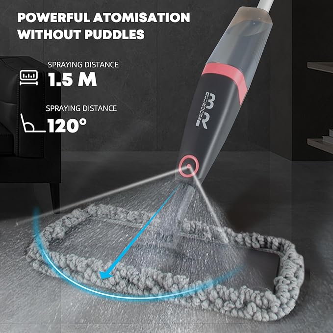 Microfiber Spray Mop for Floors Dry and Wet Mop with Dusting 360 Rotation for Kitchen, Hardwood, Laminate, Tile Floors Includes 4 Refill Heads, Scraper, Holder & Spray Bottle
