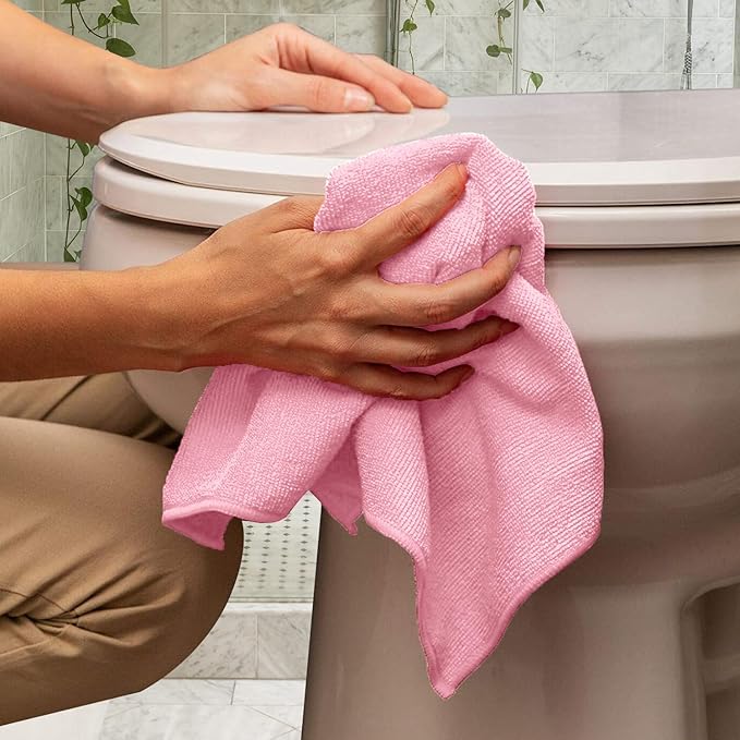 Avalon Towels Microfiber Cleaning Cloths (Value Pack of 36) Size 16" x 16", Highly Absorbent Cleaning Rags, Lint Free Cleaning Towels, Reusable and Washable, Microfiber Towels for Cars (Pink)