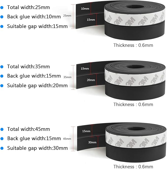 TAROSE Weather Stripping, Silicone Door Seal Strip Door, 16 Feet Long Black (Width 45mm)