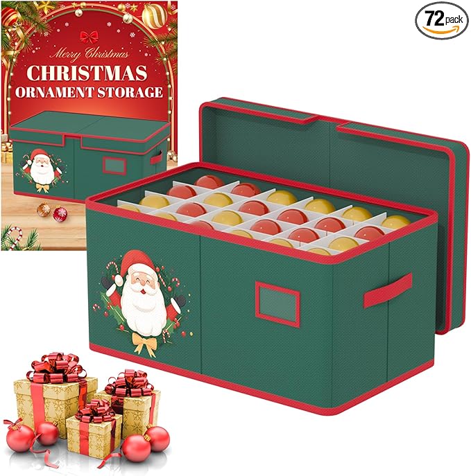 Christmas Ornaments Storage Box with Adjustable Divider Christmas Ornaments Storage Containers Fits 72 of 3 Inch Ornaments 600D Oxford Material Ornament Organizer Storage Box for Storage