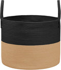 Woven Blanket Basket,65L Large Rope Storage Bin with Handles, Organizer for Blankets Toys Book and Clothes, Laundry Basket for Living Room Bedroom Nursery,Black&Jute
