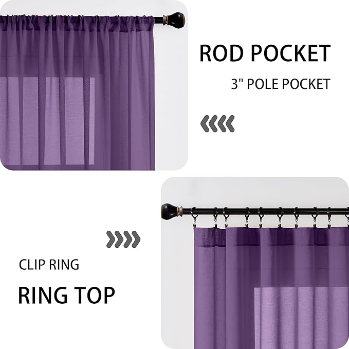 Tollpiz Sheer Door Curtains Closet Linen Textured Curtains Sheer Doorway Light Filtering Voile Rod French Door Pocket Curtain Patio Glass Door, 25 x 72 inches Long, Royal Purple, Set of 1 Panel